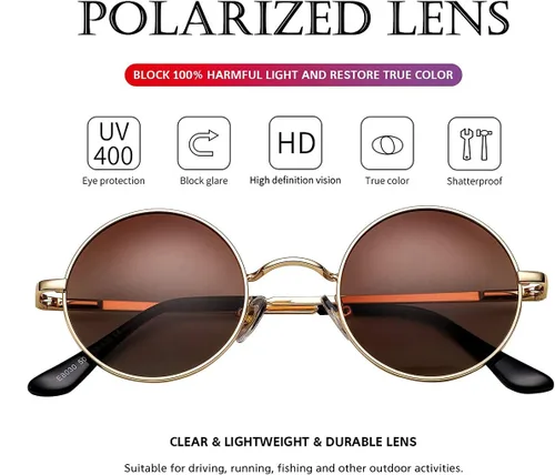 Miniatura 3 de PORADAY Circle Lennon - Gafas de sol polarizadas redondas retro, estilo hippie, gafas de sol de círculo pequeño