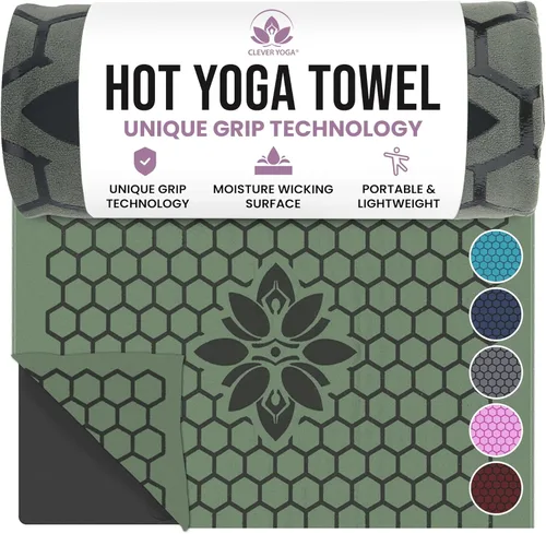 Miniatura 14 de Clever Yoga Toalla de Estera de Yoga Caliente – Agarre Antideslizante para Yoga Caliente, Absorbe el Sudor, Agarre de Silicona en Panal, Se Mantiene