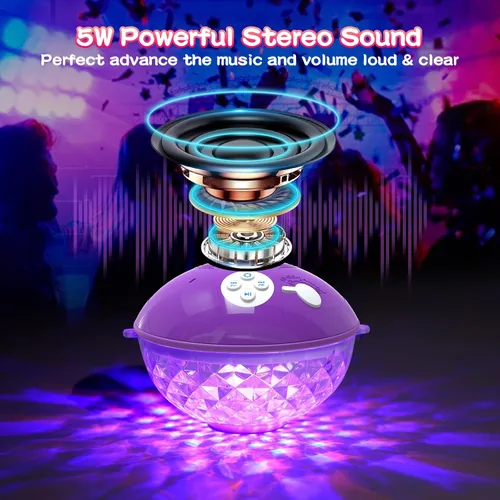 Miniatura 5 de Altavoces Flotantes de Piscina con Luces Coloridas, Altavoz Inalámbrico Bluetooth para Piscina Flotante IP68 Impermeable, Micrófono Integrado