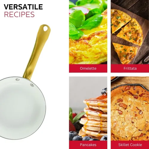 Miniatura 5 de Holstein Housewares Sartén antiadherente de cerámica de 8 pulgadas, elegante mango de color blanco y dorado, elegancia dorada para cada cocina