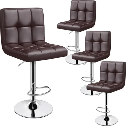 Miniatura 33 de Yaheetech Taburete de bar individual, taburetes giratorios de piel sintética ajustables, taburetes modernos con respaldo y reposapiés, taburetes