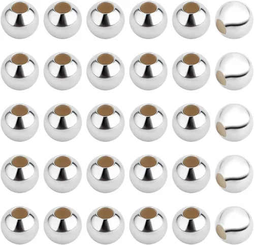 PH PandaHall 50 cuentas espaciadoras de plata de ley 925 de 0.118 pulgadas (0.118 in), cuentas de bola pequeña, cuentas redondas para manualidades,