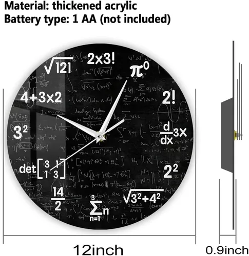 Miniatura 2 de The Geeky Days Ecuaciones matemáticas y notaciones Matemáticas Pizarra Geek Reloj de pared funciona con pilas, reloj de cuarzo silencioso sin