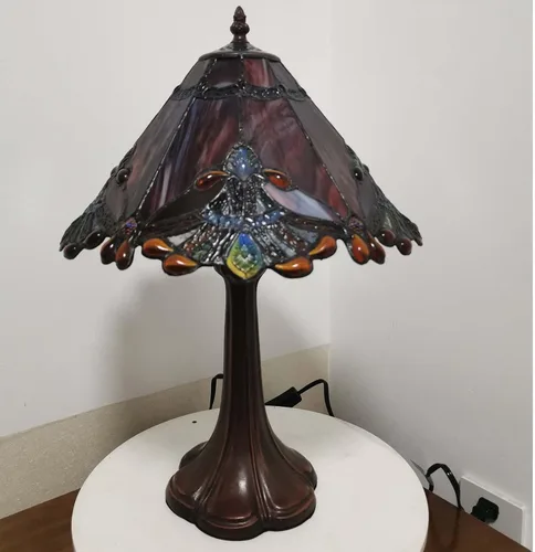 Miniatura 6 de Bieye L10021 Lámpara de mesa barroco estilo Tiffany con vitrales de luz nocturna con pantalla hecha a mano de 13 pulgadas de ancho, base de metal