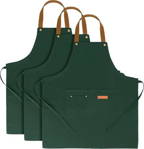 3Pack Chef Apron, Waterproof Apron, Adjustable Apron with 2 Pockets for Men Women, Apron for Cooking Baking Restaurant Verde