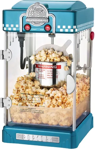 Great Northern Popcorn Machine Little Bambino - Máquina de palomitas de maíz para mesa de cine de 2.5 onzas con hervidor de acero inoxidable (azul)