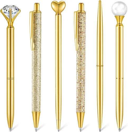 Miniatura 17 de Qeeenar Juego de 6 bolígrafos de bola de metal con cristales de diamante para diario, bonitos y brillantes, elegantes artículos de papelería, tinta
