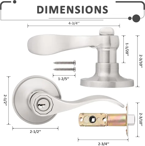 Miniatura 5 de Probrico 12061SN - Manija de puerta, juego de cerradura para puerta con llave de seguridad, para entrada, acabado niquelado satinado disponible