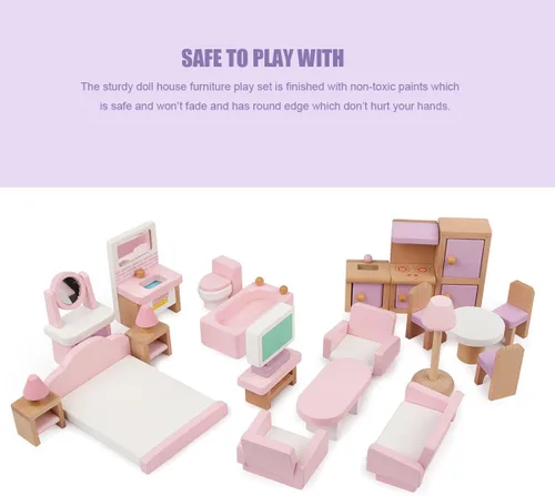 Miniatura 5 de 22 piezas de muebles de casa de muñecas de madera, accesorios de muebles de madera a escala 1:12, muebles de muñeca para muñeca, sala de estar