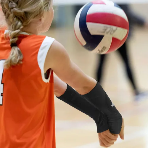 Miniatura 7 de Luwint Mangas de voleibol para niños, almohadillas protectoras para antebrazo con orificio para el pulgar, absorción de golpes, manga de voleibol