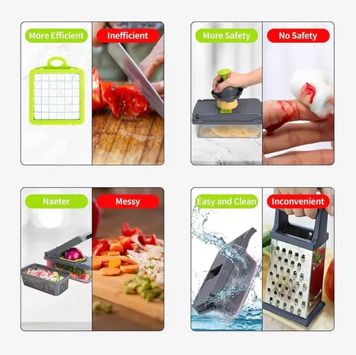Miniatura 7 de Picador de verduras todo en 1, picador de cebolla, rebanador de mandolina y rallador de queso y cortador de verduras
