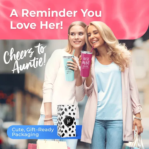 Miniatura 2 de Vaso personalizado de acero inoxidable con la frase "Best Aunt Ever", taza aislada con bonito diseño, tapa de cierre deslizante con pajilla