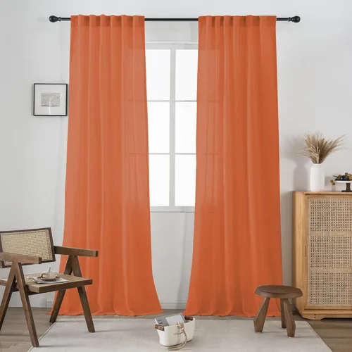 Miniatura 21 de Cortinas de lino transparente color crema de 96 pulgadas de largo para sala de estar, 2 paneles con bolsillo con pestaña trasera, suaves, naturales