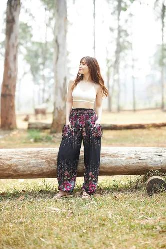 Miniatura 6 de Lannaclothesdesign Pantalones de harén para mujer, cintura alta, pantalones de yoga bohemios con bolsillos, ropa hippie bohemia