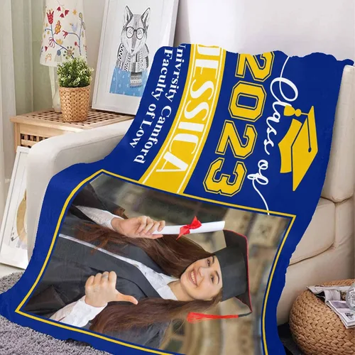 Miniatura 3 de YESCUSTOM Manta de graduado personalizada con collage de fotos, manta de fotos personalizada para graduados de clase de 2023, manta personalizada