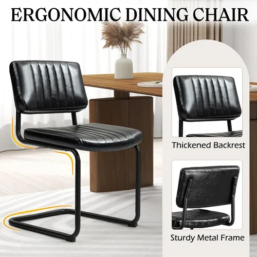 Miniatura 3 de Juego de 2 sillas de comedor voladizas, sillas de comedor modernas de mediados de siglo con patas de metal negro, sillas de cocina tapizadas