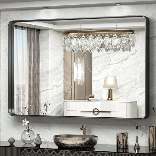Miniatura 111 de TokeShimi Espejo redondo dorado de 36 pulgadas, espejo redondo de baño para pared con aleación de aluminio antioxidante, marco de metal dorado Oro