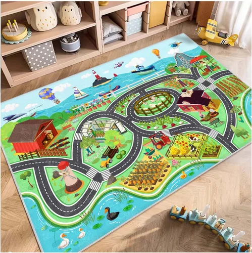 Alfombras de juego de autos y caminos para sala de juegos, alfombras rectangulares lavables y antideslizantes para dormitorio de niñas y dormitorio