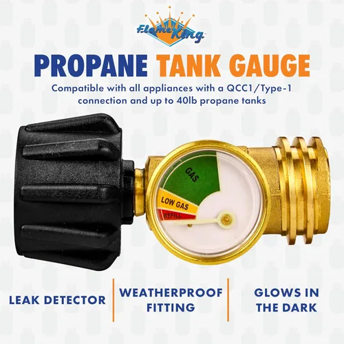 Miniatura 3 de Flame King - Indicador de nivel de tanque de propano, detector de fugas, manómetro de presión de gas codificado por color que brilla