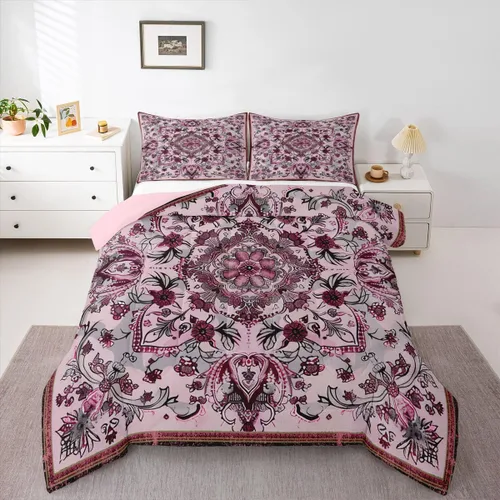 Miniatura 8 de Erosebridal Juego de edredón bohemio tamaño individual, ropa de cama floral retro para adultos, hombres y mujeres, juego de ropa de cama vintage
