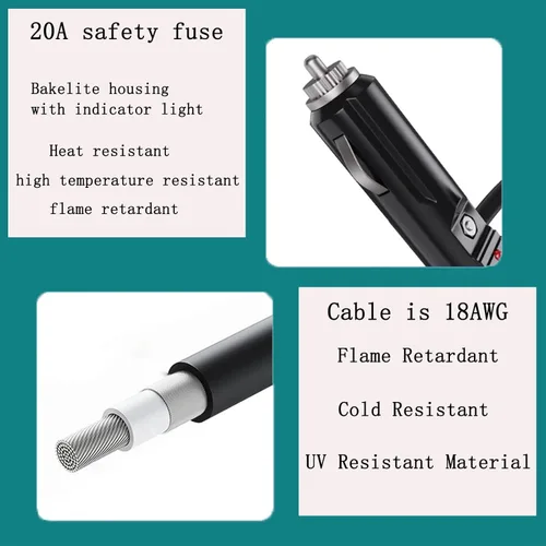 Miniatura 4 de Extensión de encendedor de cigarrillos de automóvil de 12V DC, cable adaptador de fuente de alimentación 18AWG, cable DC de 5.5mm X 2.5mm a enchufe