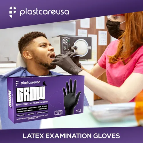 Miniatura 6 de PlastCare USA 100 o 1000 Guantes de látex para examen - Sin polvo, desechables, no estériles, agarre texturizado para uso médico, limpieza Negro
