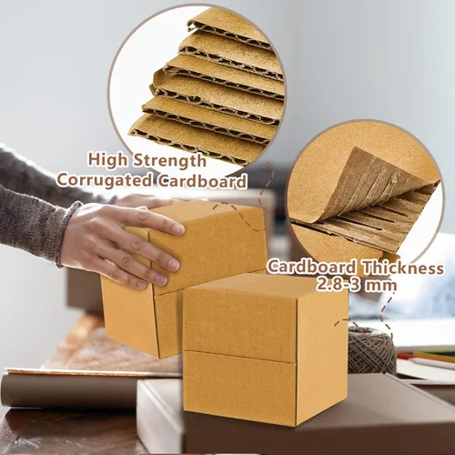 Miniatura 4 de PerKoop Paquete de 100 cajas de envío de 4 x 4 x 4 pulgadas, caja de correo de cartón, cajas de envío pequeñas de papel kraft corrugado