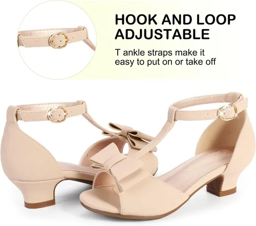 Miniatura 3 de PANDANINJIA Lilly Zapatos de vestir para niñas con tacón y correa en T, puntera abierta, lazo para niños pequeños y grandes, zapatos para niñas