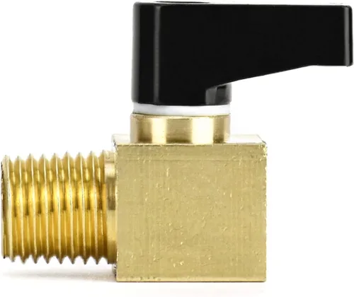 Miniatura 5 de QWORK Válvula de compresor de aire, paquete de 2, mini válvula de bola de latón, válvula de cierre NPT macho x NPT hembra de 1/4 pulgadas