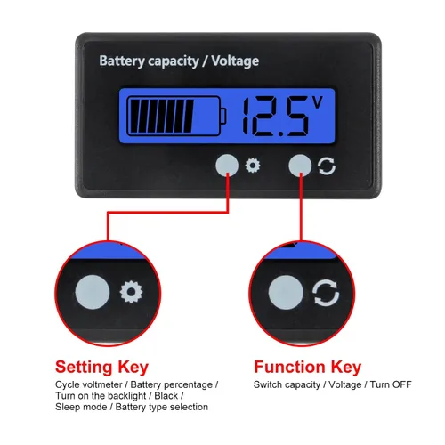 Miniatura 4 de UMLIFE Medidor de voltaje de capacidad de batería de 12 V 24 V 36 V 72 V CC con alarma Capacidad de batería Indicador de voltaje de batería
