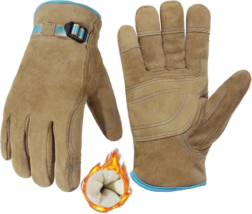 HANDLANDY Guantes de trabajo de invierno para hombres y mujeres, repelentes al agua, guantes de trabajo de cuero genuino aislados para clima frío