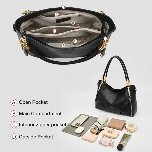 Miniatura 3 de Bolso de mano de cuero genuino para mujer, bolso con asa superior y bolsos para mujer, bolso de hombro grande