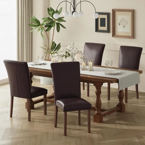 Miniatura 25 de COLAMY Juego de 2 sillas de comedor tapizadas Parsons, sillas de tela para comedor y cocina con detalle de cabeza de clavo y patas de madera