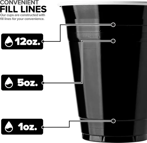Miniatura 4 de Stock Your Home Vasos de plástico negros desechables, 16 onzas (100 unidades) resistentes, paquete de vasos grandes para fiesta, paquete a granel