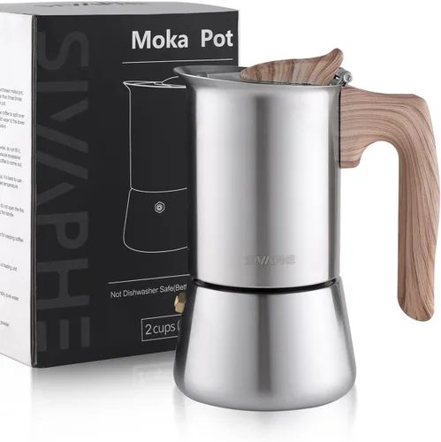 Sivaphe Cafetera Espresso para Estufa de Acero Inoxidable 3.5 oz, 1-2 Tazas Cafetera Inducción Olla Moka, Olla Moka de 100ml Campaing, Olla Moka 2