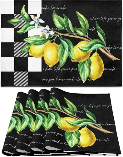 Miniatura 10 de Juego de 6 manteles individuales para primavera y verano, diseño floral, antideslizante, resistente al calor, tela de lino de algodón, cuadrados