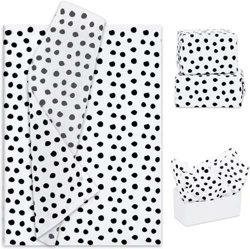 Whaline 100 piezas de papel de seda blanco y negro para dibujar a mano, papel de embalaje de regalo, papel de bricolaje para cumpleaños, boda, baby