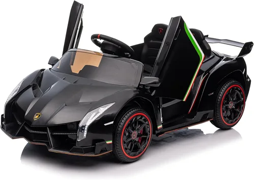 Winado Auto eléctrico para niños 12V, licencia Lamborghini Veneno, vehículo a batería para niños, juguete de auto con control parental, puertas Negro