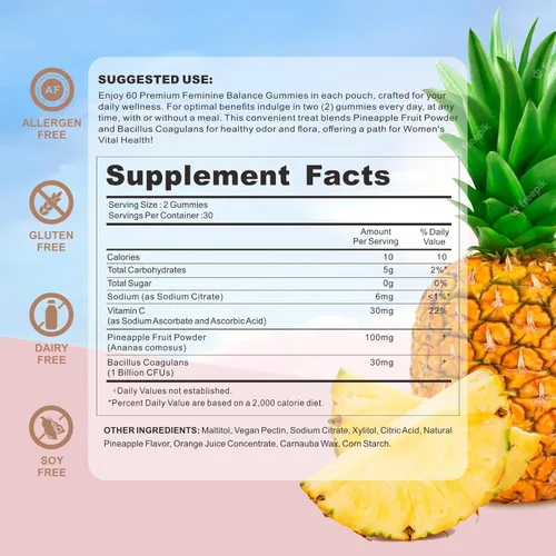 Miniatura 2 de Gomitas de equilibrio femenino prémium para la salud de la mujer, gomitas de piña hawaiana para mujeres, probióticos vaginales y apoyo