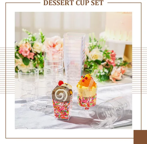 Miniatura 4 de Funtery Paquete de 300 mini tazas de postre de 5 onzas con cucharas, tazas reutilizables de plástico transparente para yogur, parfait y aperitivos