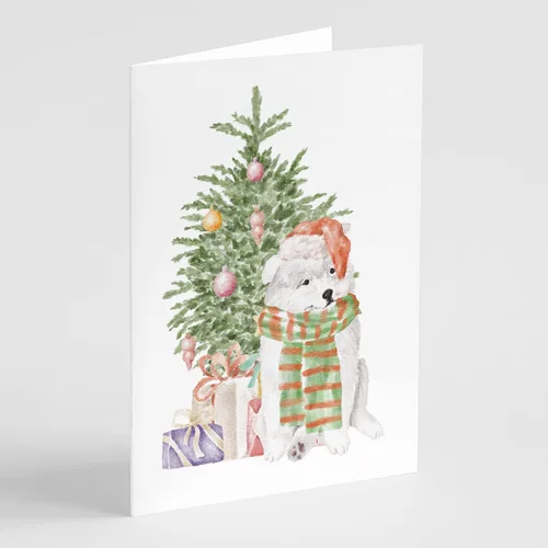 Miniatura 20 de Caroline's Treasures CK8213GCA7P Bulldog, Bulldog Inglés #2 - Tarjetas de felicitación y sobres de árbol de Navidad, paquete de 8 tarjetas en blanco