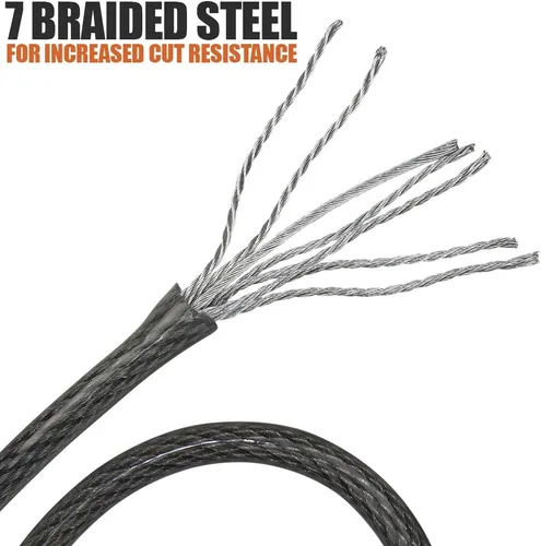 Miniatura 5 de BV Candado de seguridad de cable resistente de 4 pies con bucles – Cable de alambre trenzado de acero extra grueso de 10 mm (3/8"), resistente a