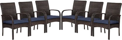 Miniatura 9 de Sillas de comedor de mimbre al aire libre, sillas de comedor de ratán para patio, silla de restaurante con cojines extraíbles, sillón para hoguera