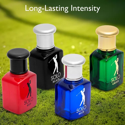 Miniatura 4 de NovoGlow Solo - Juego de 4 fragancias pequeñas para hombre, EDP, Solo rojo, azul, negro y verde, combinación de aromas amaderados, cítricos