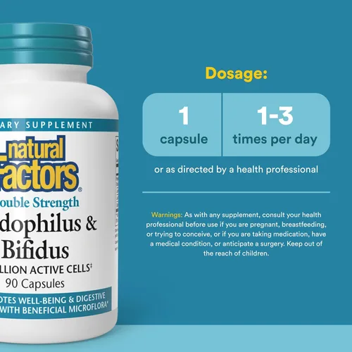 Miniatura 3 de Natural Factors - Acidophilus & Bifidus, promueve el bienestar y la salud digestiva, 90 cápsulas