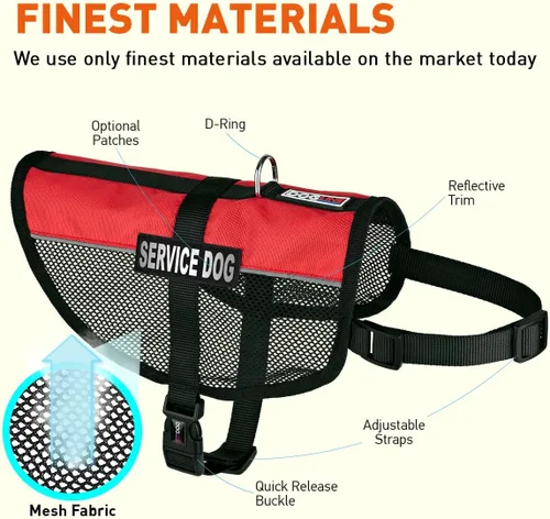 Miniatura 2 de Dogline Chaleco para perro de servicio, 17 x 21 pulgadas, rojo