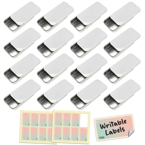 Miniatura 7 de Recipientes de lata deslizantes para bálsamo labial, perfume sólido (0.5 onzas, paquete de 16 unidades, con etiquetas) – Pequeñas cajas vacías