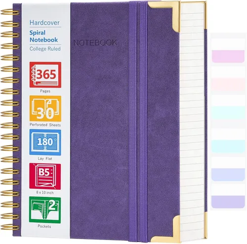 Miniatura 17 de Cuaderno de espiral, cuaderno de cuero de tapa dura de 365 páginas, diario encuadernado de gran tamaño A5 para mujeres y hombres, cuadernos rayados