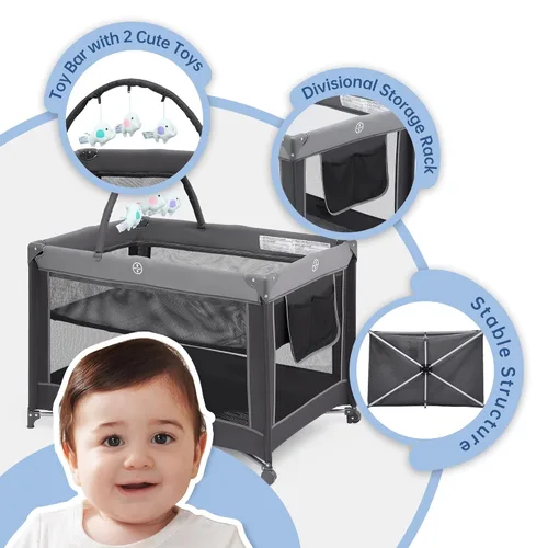 Miniatura 4 de Pamo Babe Corralito Portátil Plegable Parque Infantil Cuna Portátil para Bebés y Niños Pequeños Gris-Carbón