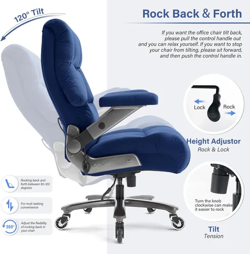 Miniatura 8 de Silla de oficina grande y alta, 700 libras, silla de escritorio ejecutiva con soporte lumbar ajustable, brazos abatibles 3D, ruedas silenciosas